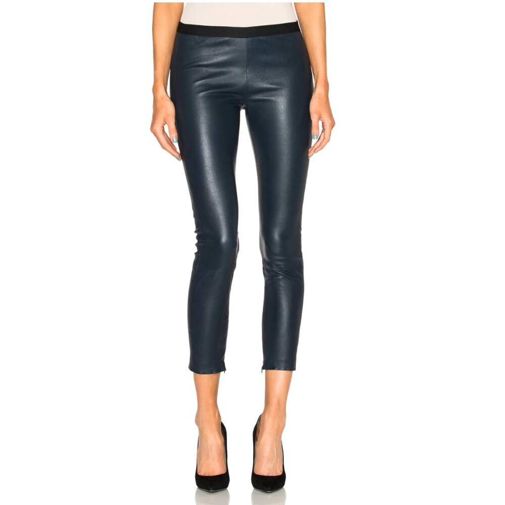 THEPERFEXT dark blue navy leather skinny pull on pants XS.